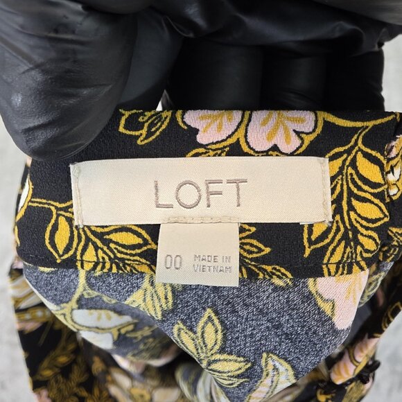 LOFT Skirt Womens 00 Black Floral A Line Knee Length Casual Office Wear - Picture 3 of 7